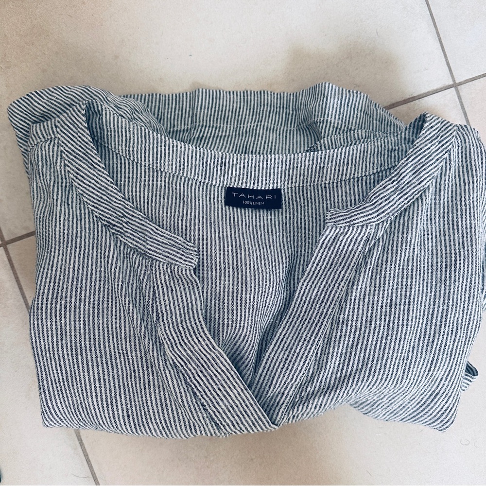 Tahari Navy and White Striped T-Shirt Dress